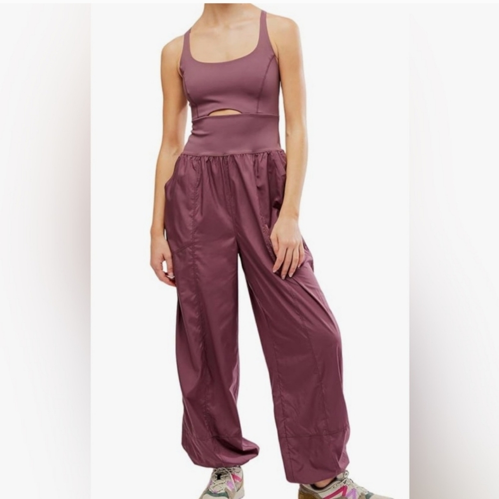 Free People Movement Women's Righteous Crossback Keyhole Purple Jumpsuit Size XS
